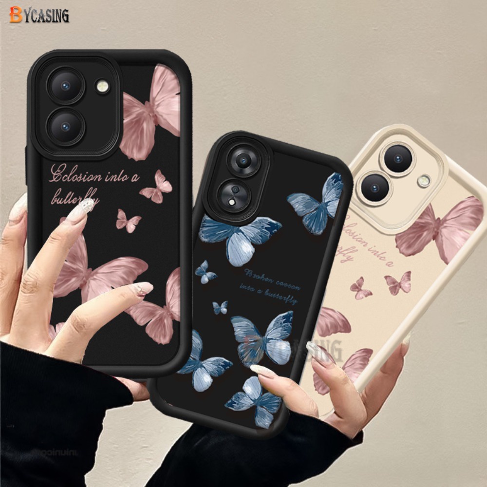 เคสโทรศัพท์มือถือ ลายการ์ตูนผีเสื้อ สีชมพู สีฟ้า สําหรับ Vivo Y27s Y17s Y27 4G Y36 Y15s Y15A Y21 Y12s Y16 Y02T Y15 Y21s Y17 Y11 Y22 Y91C Y12 Y20i Y30 Y20s Y22s V29e