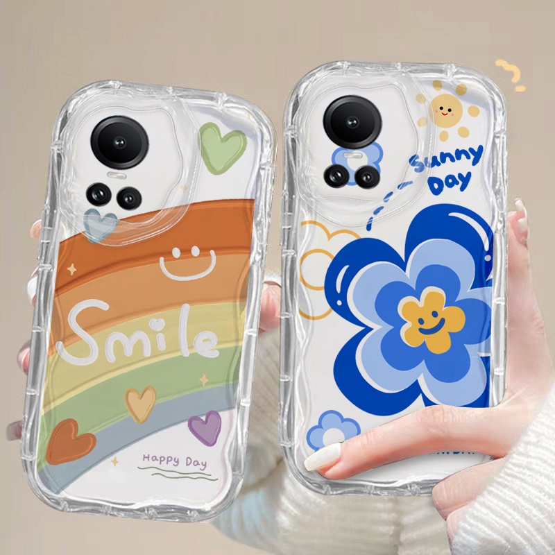 เคส OPPO RENO 10 RENO10 PRO 8T 8 7Z 8Z 6 6Z 5G เคสโทรศัพท์มือถือแบบนิ่ม ใส ลายหยัก แฟชั่น สําหรับ สายรุ้ง ดอกไม้