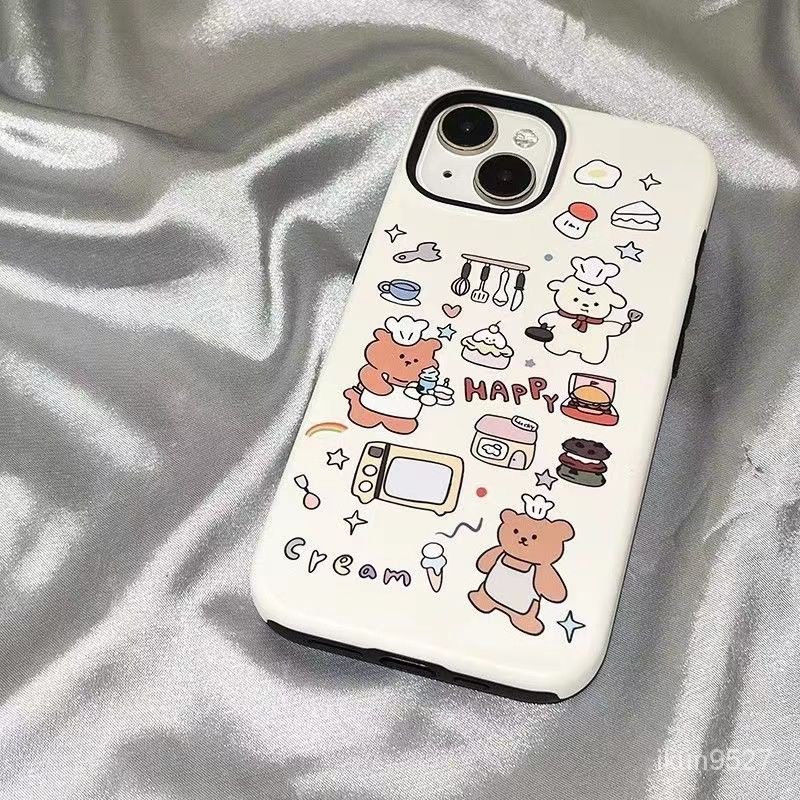 เคสโทรศัพท์มือถือแบบแข็ง สองชั้น ลายการ์ตูนหมี สองชั้น แวววาว สําหรับ Iphone 15Promax 14 13 12 11 XSMAX XR XS 7Plus 8Plus