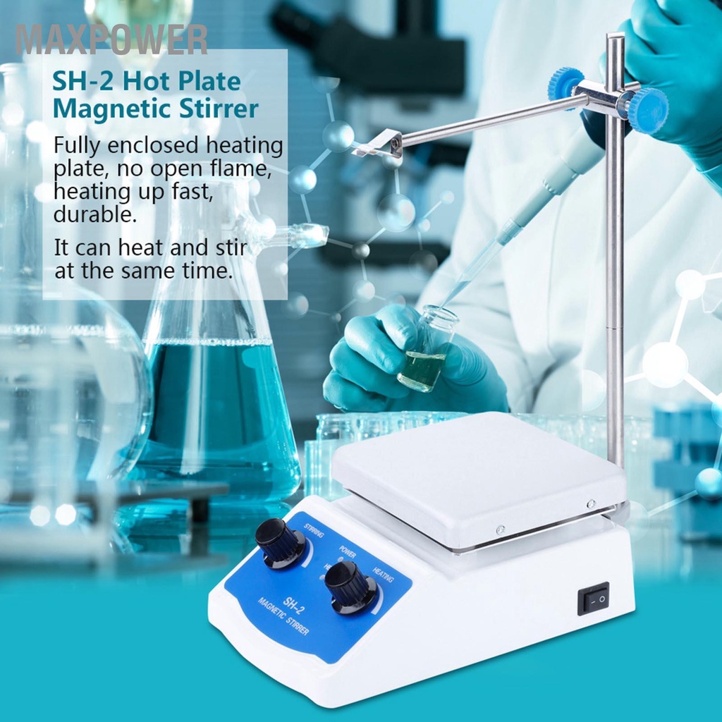 Maxpower Magnetic Stirrer Hotplate จานร้อนผสม 662 ℉ 350 ℃ 2000ml 100-1600RPM Stepless ปรับสำหรับห้องปฏิบัติการ