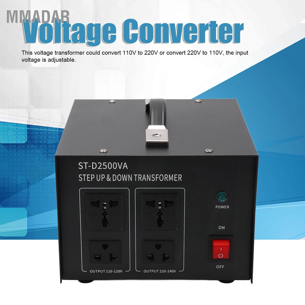 MMADAR หม้อแปลงแรงดันไฟฟ้า 2500W 110-120V ถึง 220V Step Up 220-240V 110V Buck Universal Power Converter