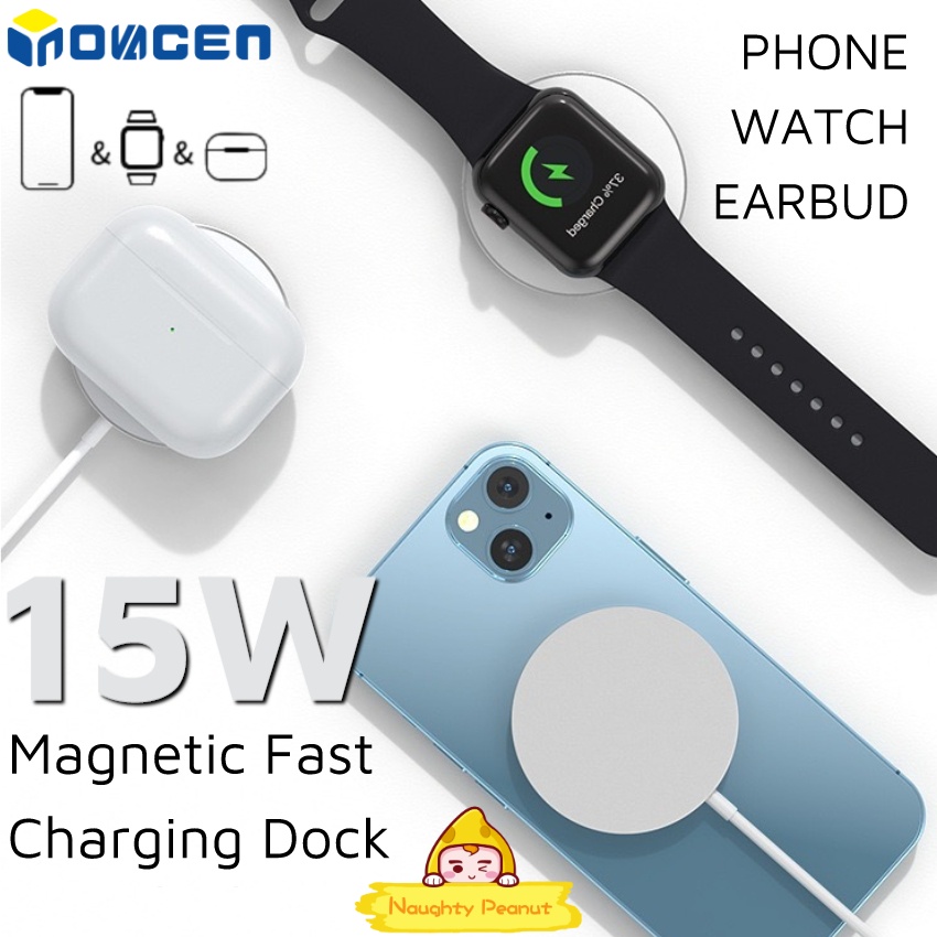 Inovagen 3 in 1 แท่นชาร์จแม่เหล็กไร้สาย 15W 10W 15W ชาร์จเร็ว สําหรับโทรศัพท์ หูฟัง นาฬิกา