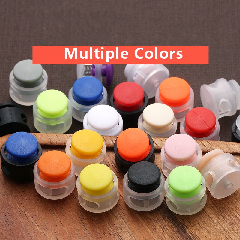 10 ชิ้น / ล็อต 14/17 มม. 2 รู ที่มีสีสัน สายกลม ตัวล็อค เชือกผูกรองเท้า หมวก ยืดหยุ่น เชือกล็อค คลิปล็อค กระเป๋าเป้สะพายหลัง ชิ้นส่วน DIY อุปกรณ์เสริม