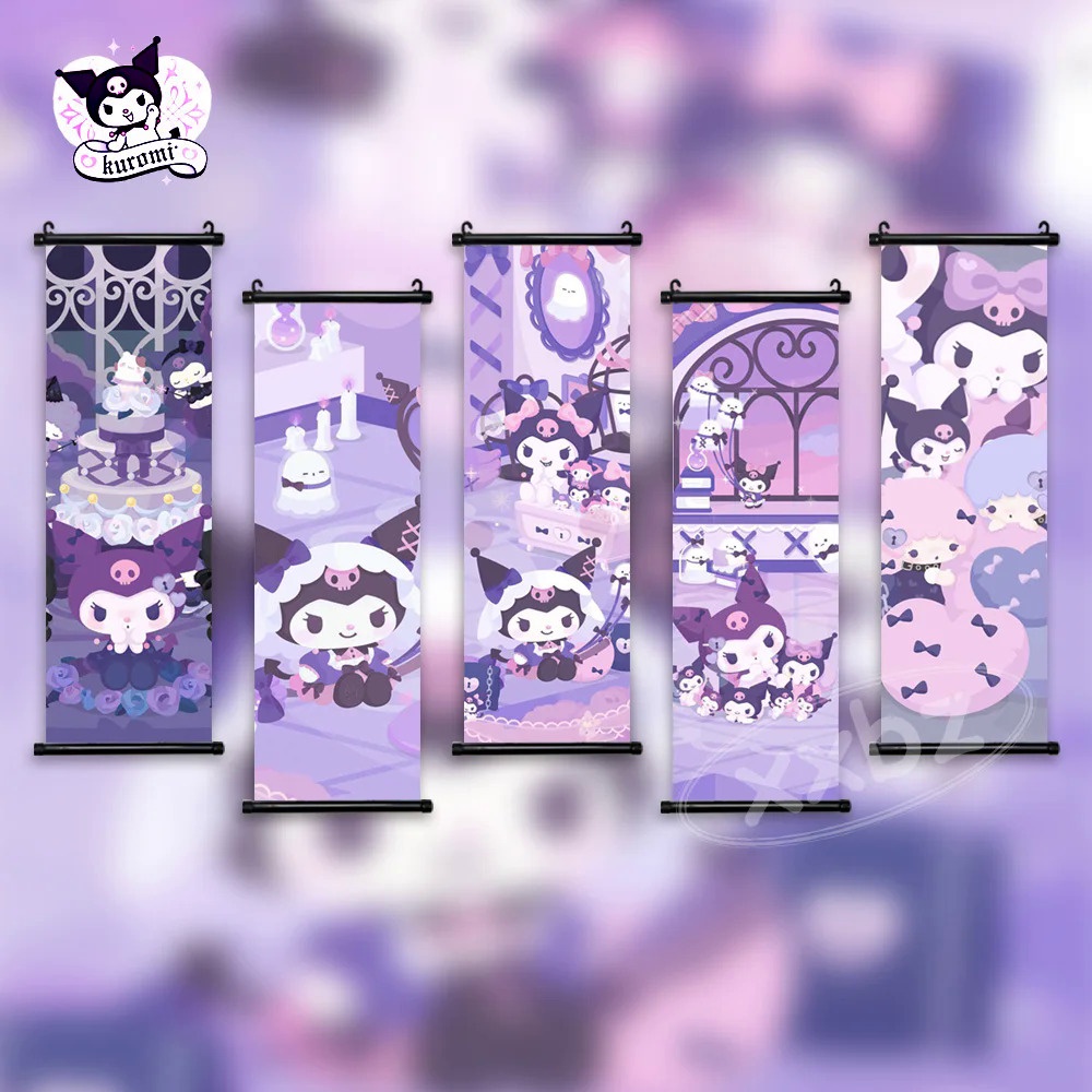 Kawaii Kuromi โปสเตอร์ Wall Art อะนิเมะภาพผ้าใบพิมพ์ Baku ตกแต่งบ้านเลื่อนภาพวาดห้องนั่งเล่นวันเด็ก