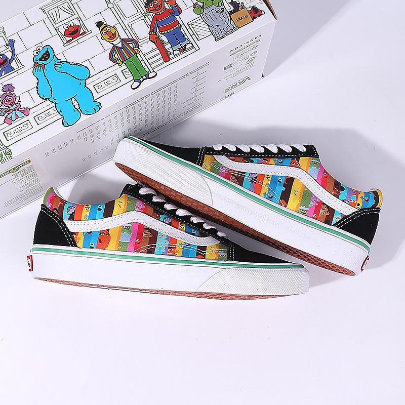With shoebox! Vans Sesame Street co-branded Old Skool colorful character print men's shoes women's shoes, board shoes