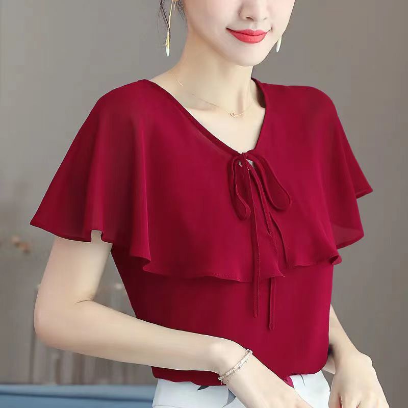 เสื้อเชิ้ต ผ้าชีฟอง ทรงหลวม สไตล์เกาหลี พลัสไซซ์ แฟชั่นฤดูร้อน สําหรับผู้หญิง