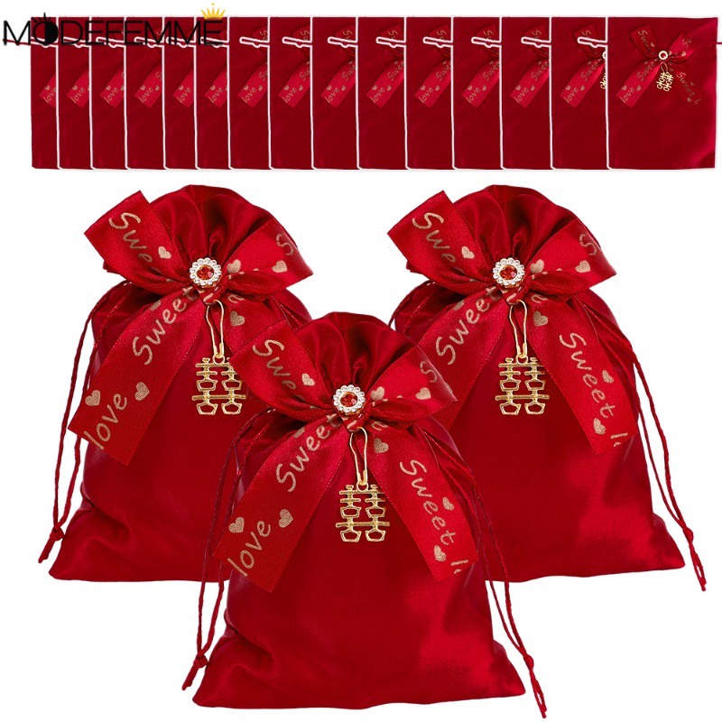 [ Featured ] กระเป๋าบรรจุภัณฑ์ ผ้าซาติน กํามะหยี่ สีแดง สําหรับใส่เครื่องประดับ ลูกอม งานแต่งงาน ของขวัญปีใหม่