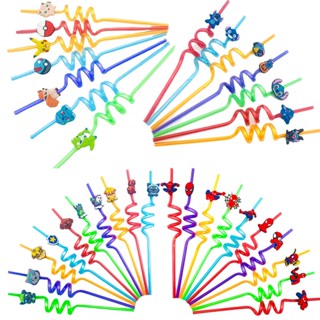 หลอดดูดน้ําพลาสติก ลายการ์ตูนโปเกม่อน สไปเดอร์แมน สติตช์ ใช้…