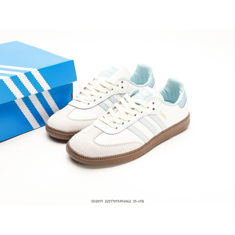 Sepatu Adidas Samba Classic OG สีขาว Hallo Blue 100% BNIBWT  รองเท้ากีฬา