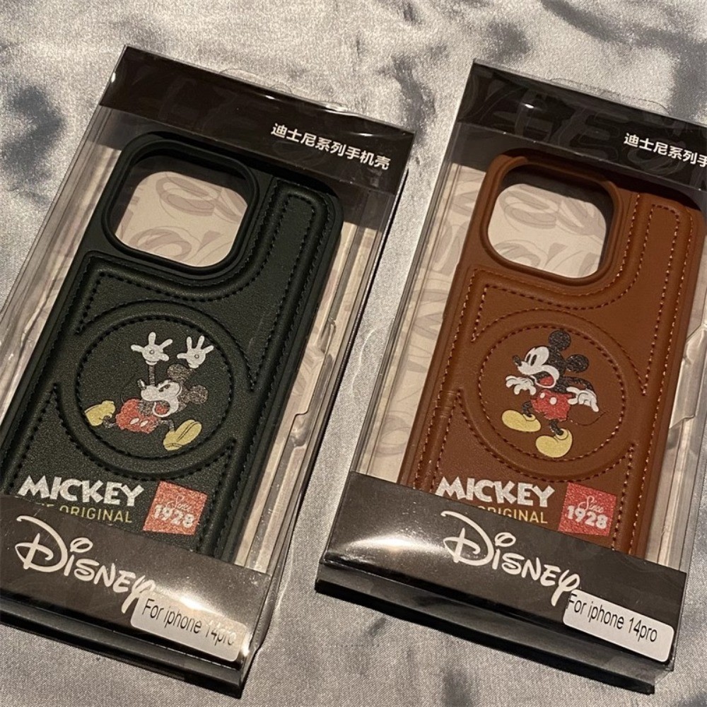 เคสโทรศัพท์มือถือหนัง แบบหนา ป้องกันกล้อง ลายการ์ตูนดิสนีย์ มิกกี้เมาส์ หรูหรา สําหรับ IPhone 14 Pro Max 15 14 13 12 Pro Max