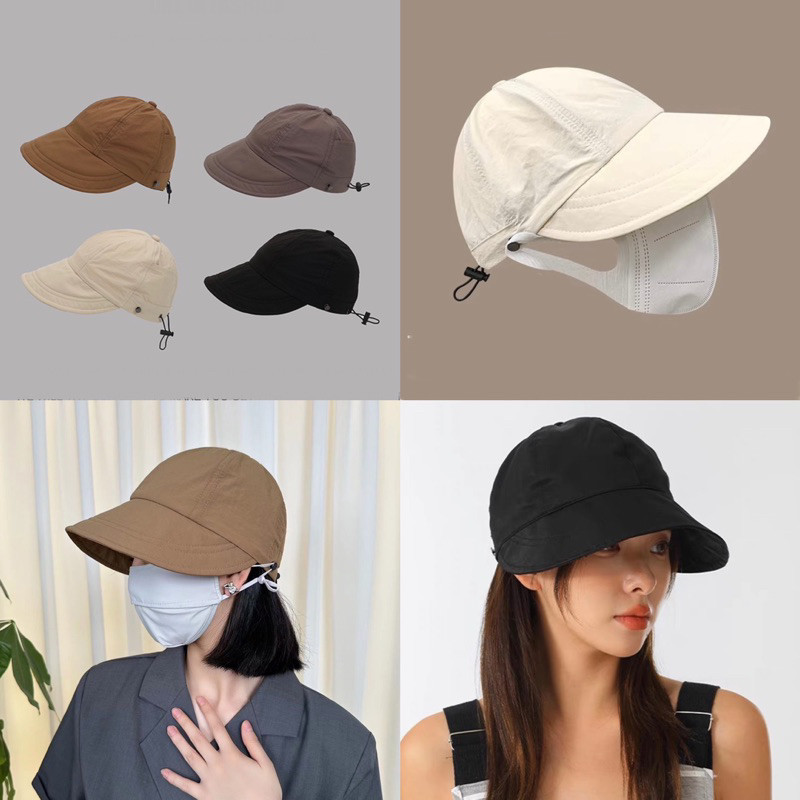 หมวกกันแดดผ้าร่ม คล้องแมสได้ พับเก็บง่าย ปกป้องแสงแดดเต็มที่