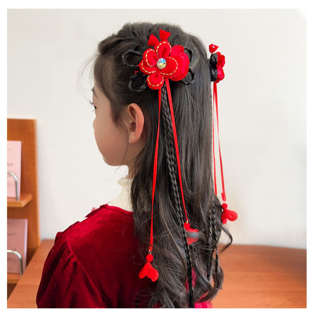 กิ๊บผมตรุษจีนพร้อมหางเปีย ประดับผมตรุษจีน กิ๊บแต่งผมพส.จีน - รูปที่ 3