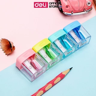 กบเหลาดินสอ 1 รู Deli รุ่น E0574 ดีไซน์มินิมอล สำหรับเหลาดินสอ ดินสอไม้ (คละสี / จำหน่าย 1 / 4 ชิ้น)