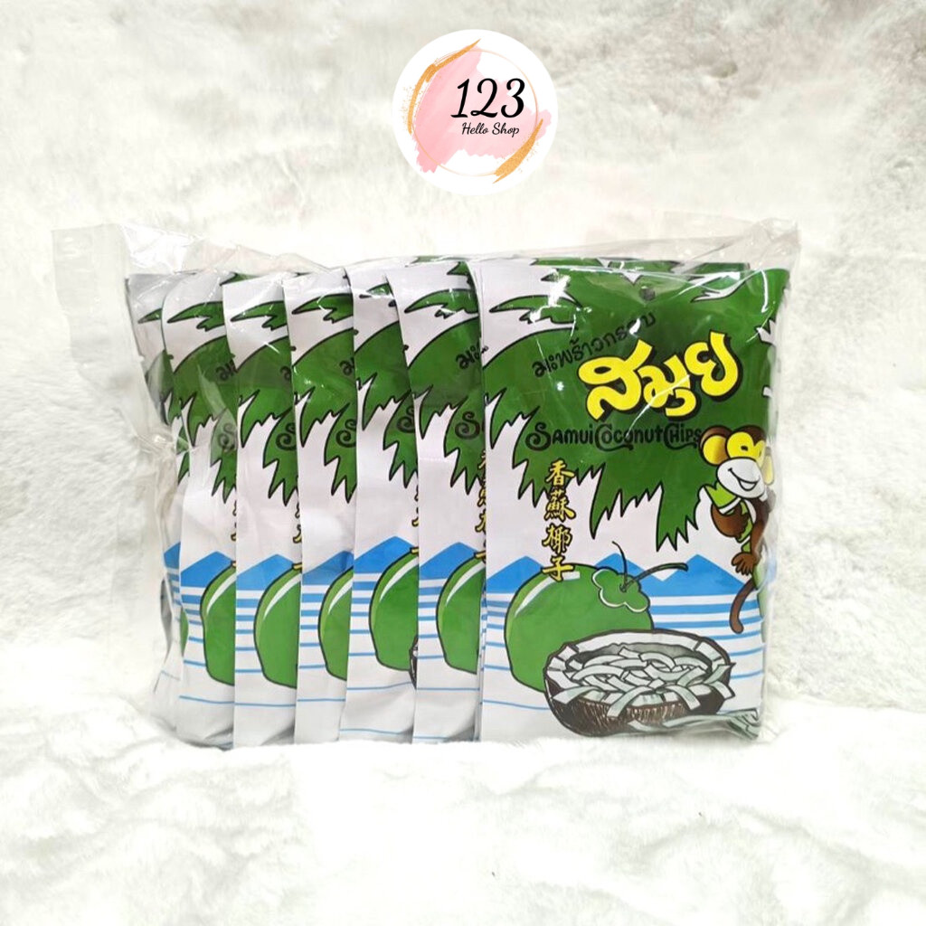 (10ซอง/ห่อ) มะพร้าวอบกรอบ อบแห้ง ตราสมุย 40 กรัม Samui Coconut Chip 40 g ✨