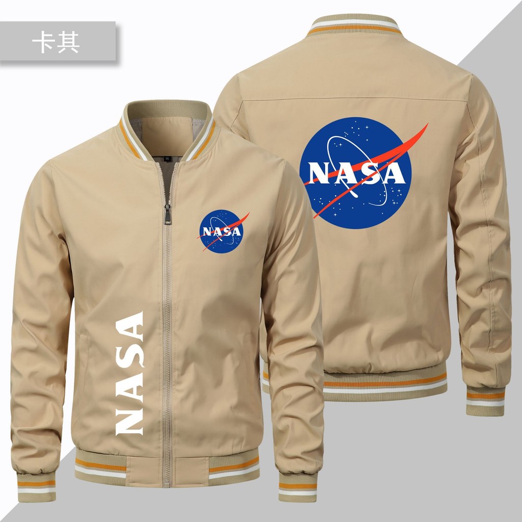 Nasa Jacket, Astronaut Customized Baseball Uniform, Retro Striped Stand-Up Collar Bomber Jacket