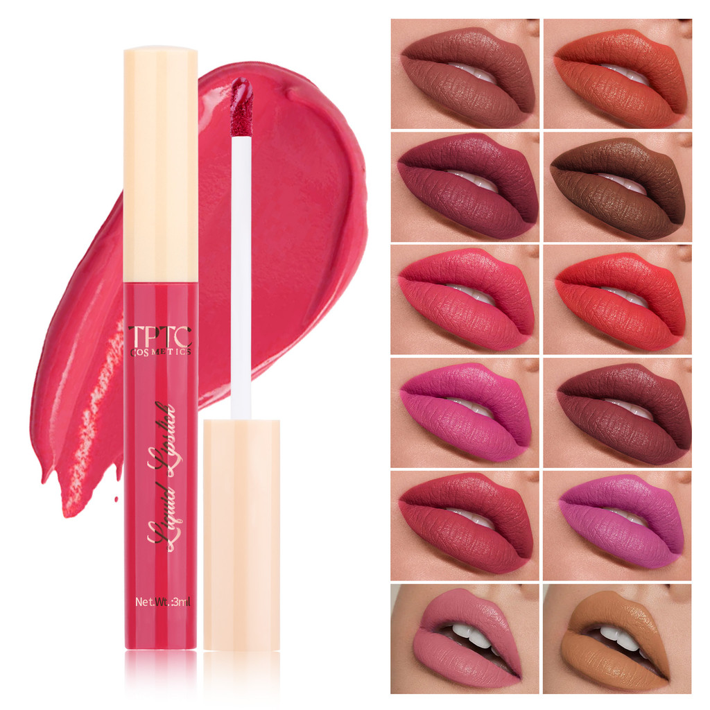 ลิปสติกเนื้อแมตต์ TPTC 12 สี ลิปกลอส ติดทนนาน ไม่ติดถ้วย ไม่ซีดจาง ลิปสติกกำมะหยี่ ลิปกลอส เมคอัพ