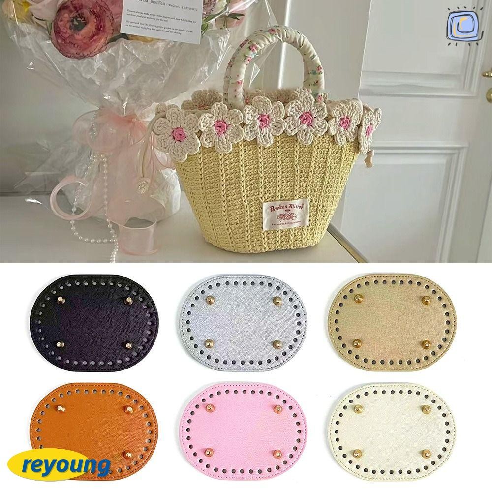 ก้นกระเป๋าวงรี REYOUNG พร้อมอุปกรณ์เสริมกระเป๋า DIY 36 หลุม, 14.5 ซม.* 11 ซม.หนัง PU วัสดุโครเชต์อะไหล่กระเป๋าสําหรับถักกระเป๋า