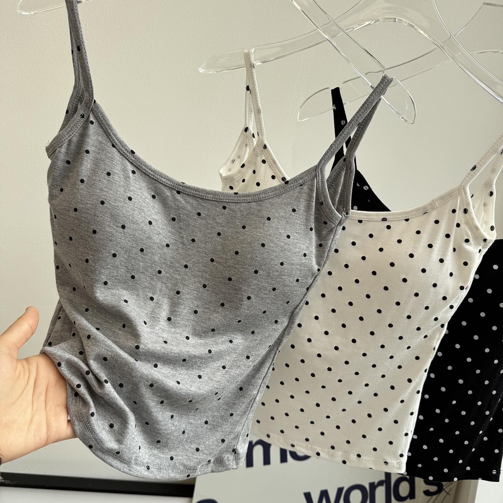 77UNI เสื้อสายเดี่ยว มีบราในตัว เว้าหลัง ลายจุด Tank 9029 เสื้อกล้ามผู้หญิง Women Clothing
