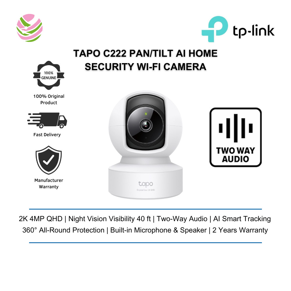 TP-Link Pan/Tilt AI Home Security กล้อง Wi-Fi ความละเอียด 2K 4MP QHD (Tapo C222)