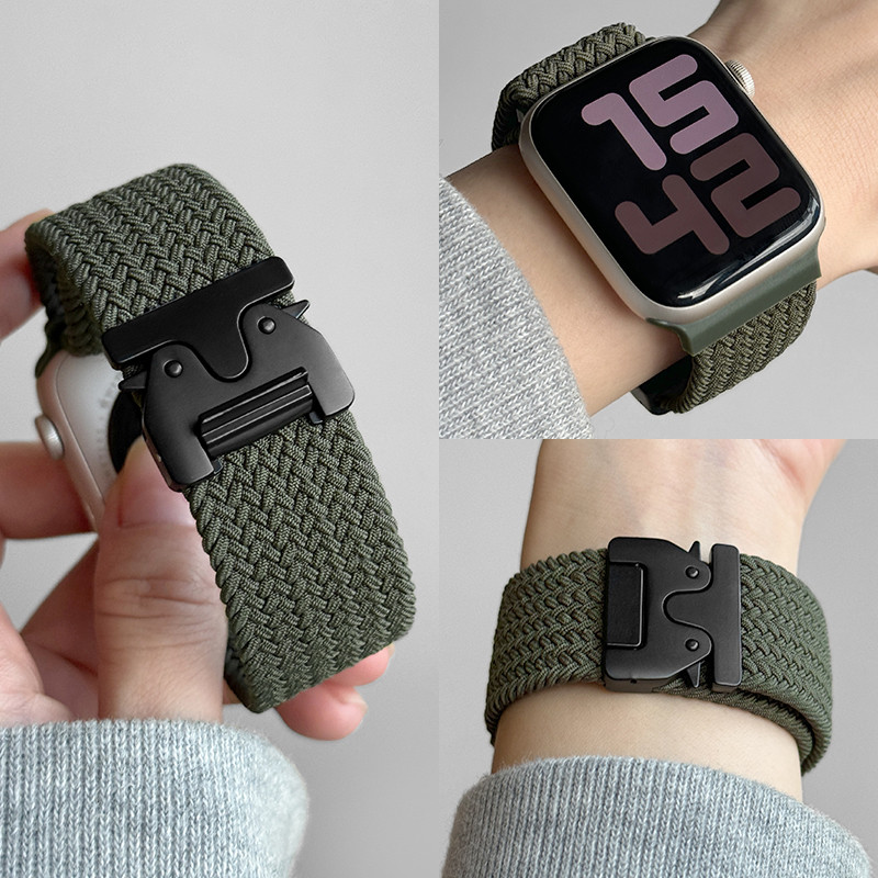Braided Solo Loop Strap Nylon Band Correa สําหรับ Apple watch 46 มม.44 มม.45 มม.42 มม.40 มม.38 41 มม.Ultra2 49 มม.Iwatch Series 10 9 SE 8 7 6 5 4