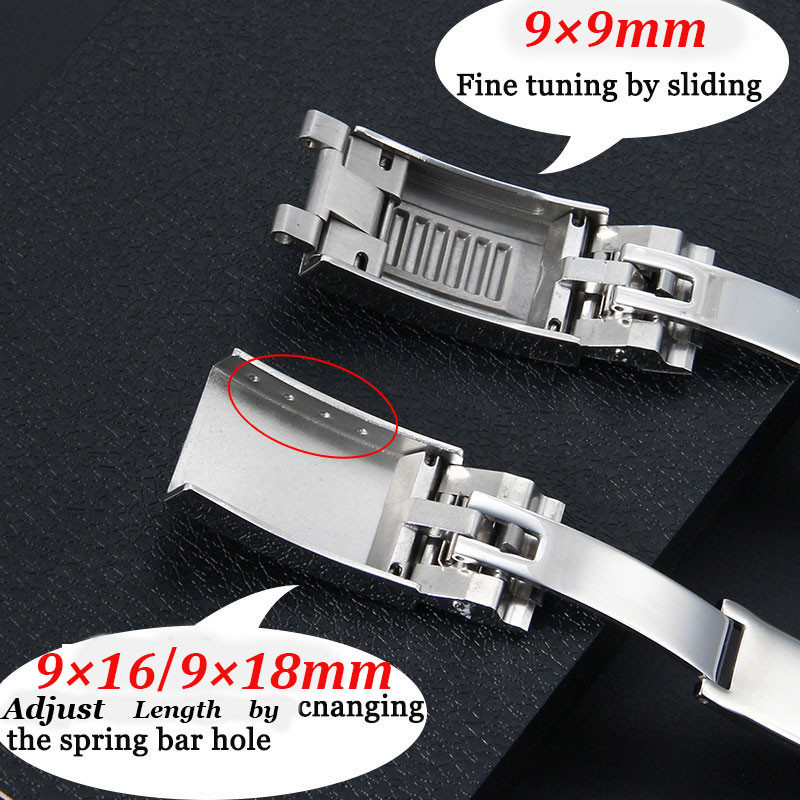 316l สแตนเลสสตีลนาฬิกาหัวเข็มขัดปรับสไลด์ Clasp สําหรับ Rolex GMT Daytona Submariner GMT 99 มม.9X16 มม.9X18 มม.โลหะนาฬิกาพับ Clasp Silver Gold ปุ่ม