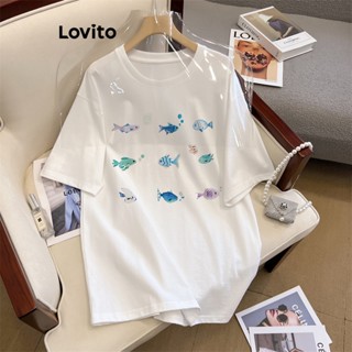 Lovito เสื้อยืดลําลอง ลายการ์ตูน ขนาดใหญ่ สําหรับผู้หญิง LNE21039 (สีขาว)