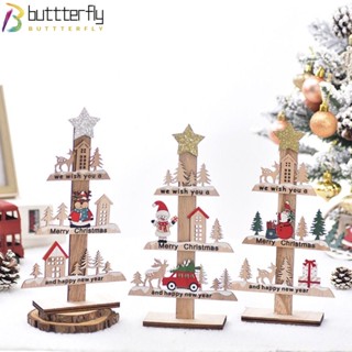 Buttterfly จี้ไม้ รูปซานตาคลอส กวาง สโนว์แมน สําหรับตกแต่งบ้าน ต้นคริสต์มาส