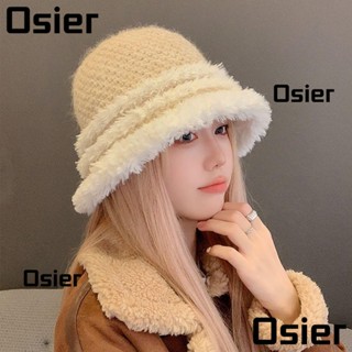 Osier1 หมวกบักเก็ต ผ้ากํามะหยี่ขนนิ่ม ไร้ขอบ สีตัดกัน อบอุ่น แฟชั่นฤดูหนาว สําหรับผู้หญิง