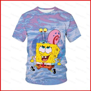 เสื้อยืดแขนสั้นลําลอง คอกลม พิมพ์ลายอนิเมะ SpongeBob SquarePants 3 มิติ ทรงหลวม ขนาดใหญ่ แฟชั่นสําหรับสตรี