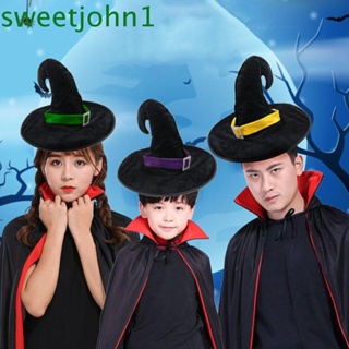 Sweetjohn หมวกแม่มด ริบบิ้น ผ้าซาติน ผ้ากํามะหยี่ เรียบง่าย สําหรับปาร์ตี้ฮาโลวีน