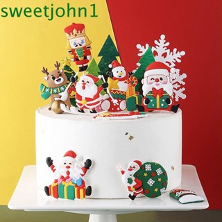 Sweetjohn ป้ายท็อปเปอร์ ลายการ์ตูนซานต้า สโนว์แมน ขนาดเล็ก สําหรับตกแต่งเค้กคริสต์มาส