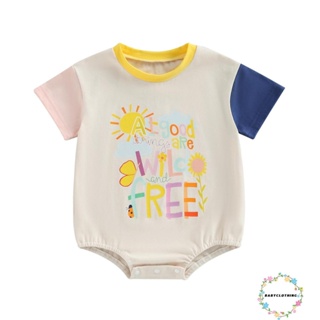 Babyclothes- ชุดรอมเปอร์ บอดี้สูท แขนสั้น คอกลม พิมพ์ลายตัวอักษร สีตัดกัน ฤดูร้อน สําหรับเด็กผู้ชาย เด็กผู้หญิง