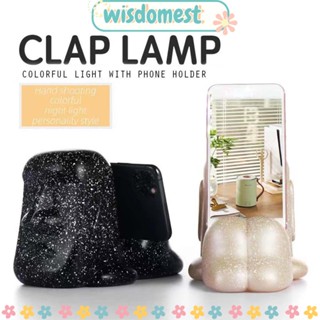 WISDOMEST โคมไฟกลางคืน LED โคมไฟข้างเตียง โคมไฟตั้งโต๊ะ สีดํา พร้อมที่วางโทรศัพท์