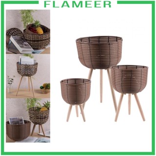 [Flameer] ขาตั้งกระถางต้นไม้หวายสาน PP พร้อมขาไม้ สําหรับบ้าน ออฟฟิศ 3 ชิ้น