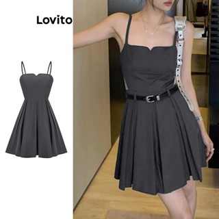 Lovito ชุดเดรส จับจีบ ลําลอง สําหรับผู้หญิง L62ED124 (สีเทาเข้ม)