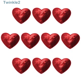 Twinkle กางเกงยีนขายาว ลายหัวใจ สีแดง แวววาว เย็บติดเสื้อผ้า