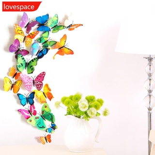 Lovespace สติกเกอร์ ลายผีเสื้อ 3D 12 สี สําหรับติดตกแต่งผนังบ้าน ห้องนั่งเล่น ห้องนอน B5J5 12 ชิ้น