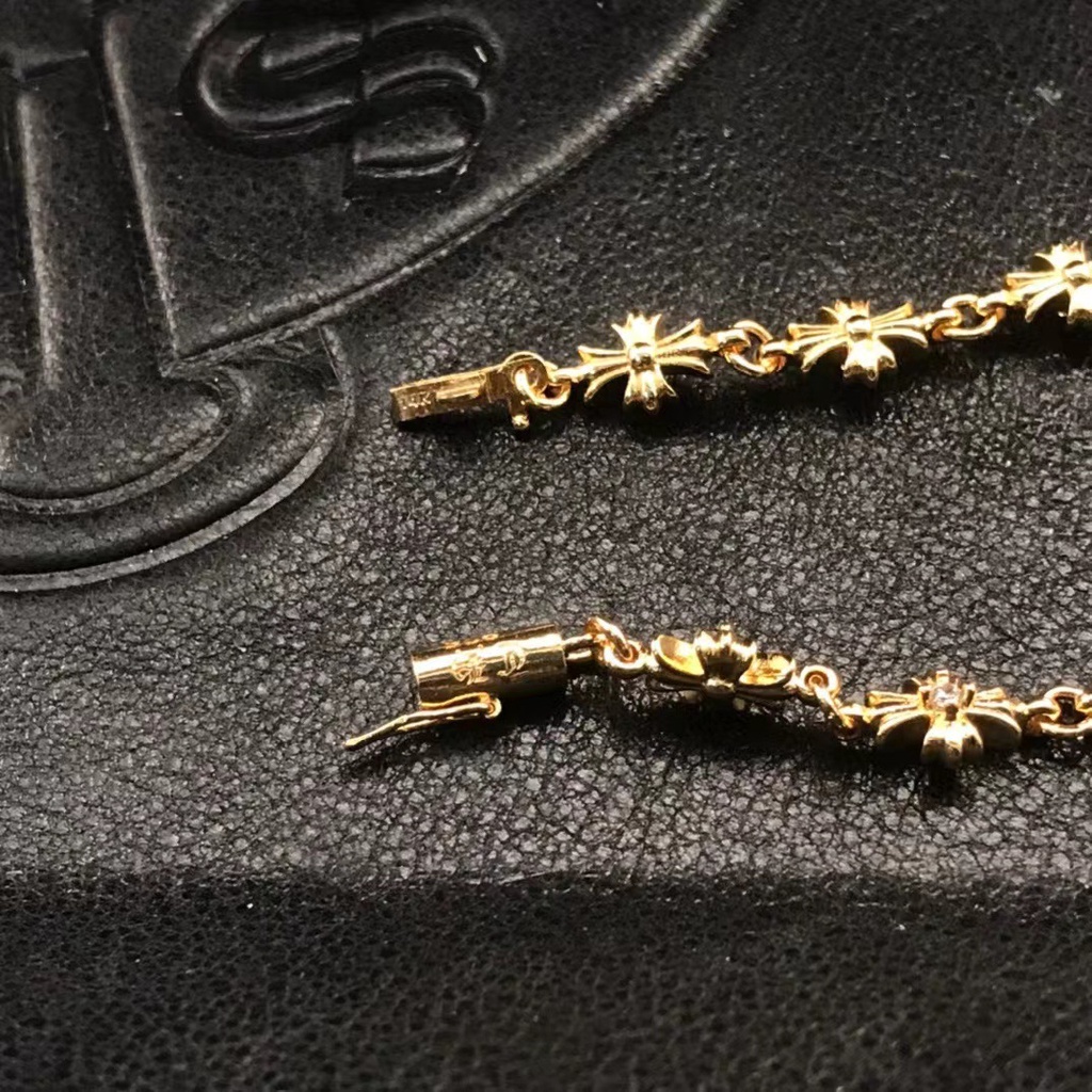 CHROME HEARTS สร้อยข้อมือ ชุบทอง 22K ประดับเพชร ลายดอกไม้ สไตล์พังก์ ยุโรป อเมริกัน เข้ากับทุกชุด สําหรับผู้ชาย และผู้หญิง