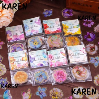 Karen สติกเกอร์ฟอยล์ PET ลายดอกไม้ หลากสี สําหรับตกแต่งสมุดภาพ DIY