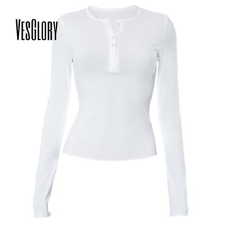 Vesglory เสื้อครอปท็อปแขนยาว คอกลม เข้ารูป พิมพ์ลาย สีพื้น แฟชั่นสําหรับผู้หญิง 2023