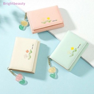 Brightbeauty กระเป๋าสตางค์ใบสั้น หนัง PU พิมพ์ลายดอกทิวลิป ขนาดเล็ก สําหรับผู้หญิง TH