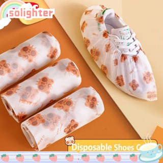 SOLIGHTER ผ้าคลุมรองเท้า แบบไม่ทอ กันลื่น ทนต่อการสึกหรอ 50 ชิ้น