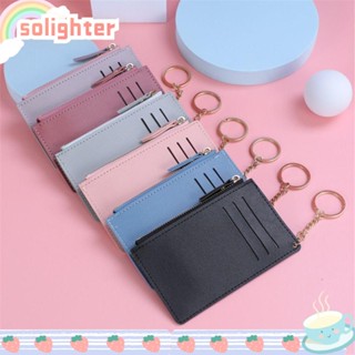 Solighter กระเป๋าสตางค์ มีซิป ขนาดเล็ก สําหรับใส่เหรียญ บัตร