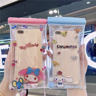 กระเป๋าใส่โทรศัพท์มือถือ กันน้ํา ลายการ์ตูน Melody Cinnamoroll ขนาด 6.8 นิ้ว พร้อมสายคล้องคอ แบบสากล สําหรับว่ายน้ํา