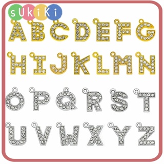 Sukiki จี้ตัวอักษร A-Z ประดับเพชรเทียม อัลลอย สีทอง สีเงิน สําหรับทําเครื่องประดับ