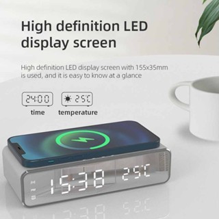  Multifunctional digital display mirror thermometer alarm clock wireless charging base