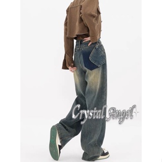 Crystal กางเกงขายาว กางเกงยีสน์ผู้หญิง ทรงหลวม ๆ ตรง Retro Hip Hop Pants 2023 NEW Style WNK2390661 37Z230911