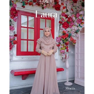 - Laura Set Pashmina Gamis Muslim Women Brocade Matt Brocade Babydoll Mix Tille 2in1 All Size Fit To XL Besar