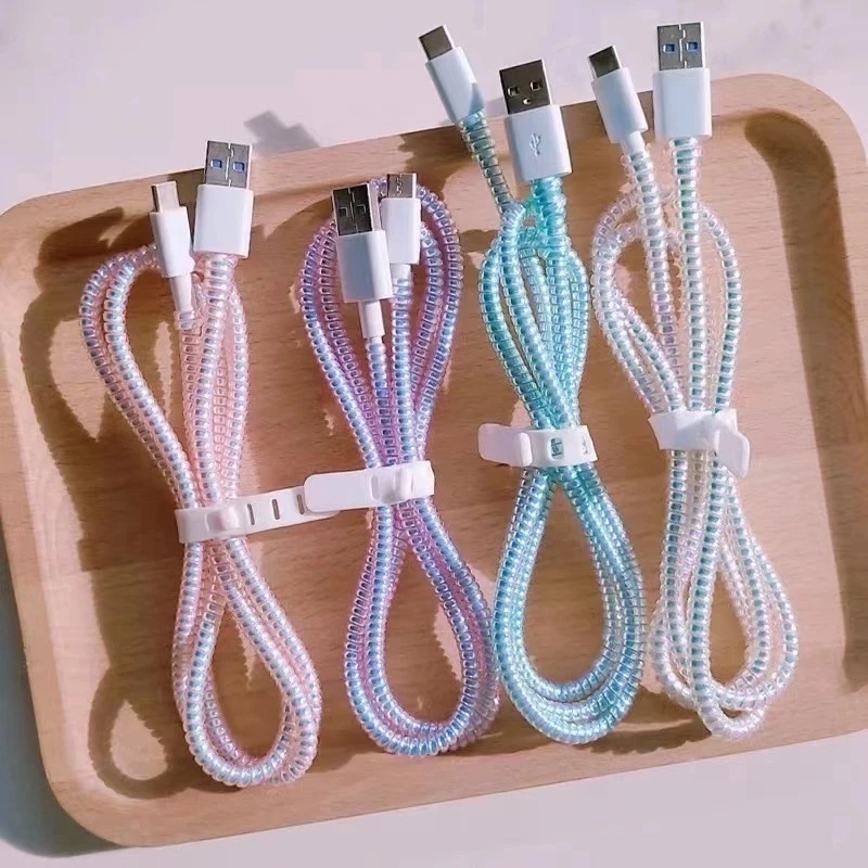 1.4 เมตร เลเซอร์ สี นุ่ม TPU เกลียว โทรศัพท์มือถือ สายชาร์จ ป้องกันเชือก สากล หลากสี ห่อข้อมูล ตกแต่งสายเคเบิล