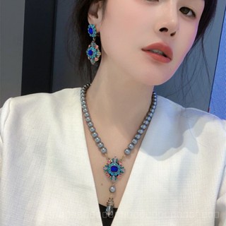 0914YWSJ Antique Vintag Heavy Industry Design Color Crystal Gemstone Earrings Vintage Gray Pearl Personality Set Ornament JU5Y